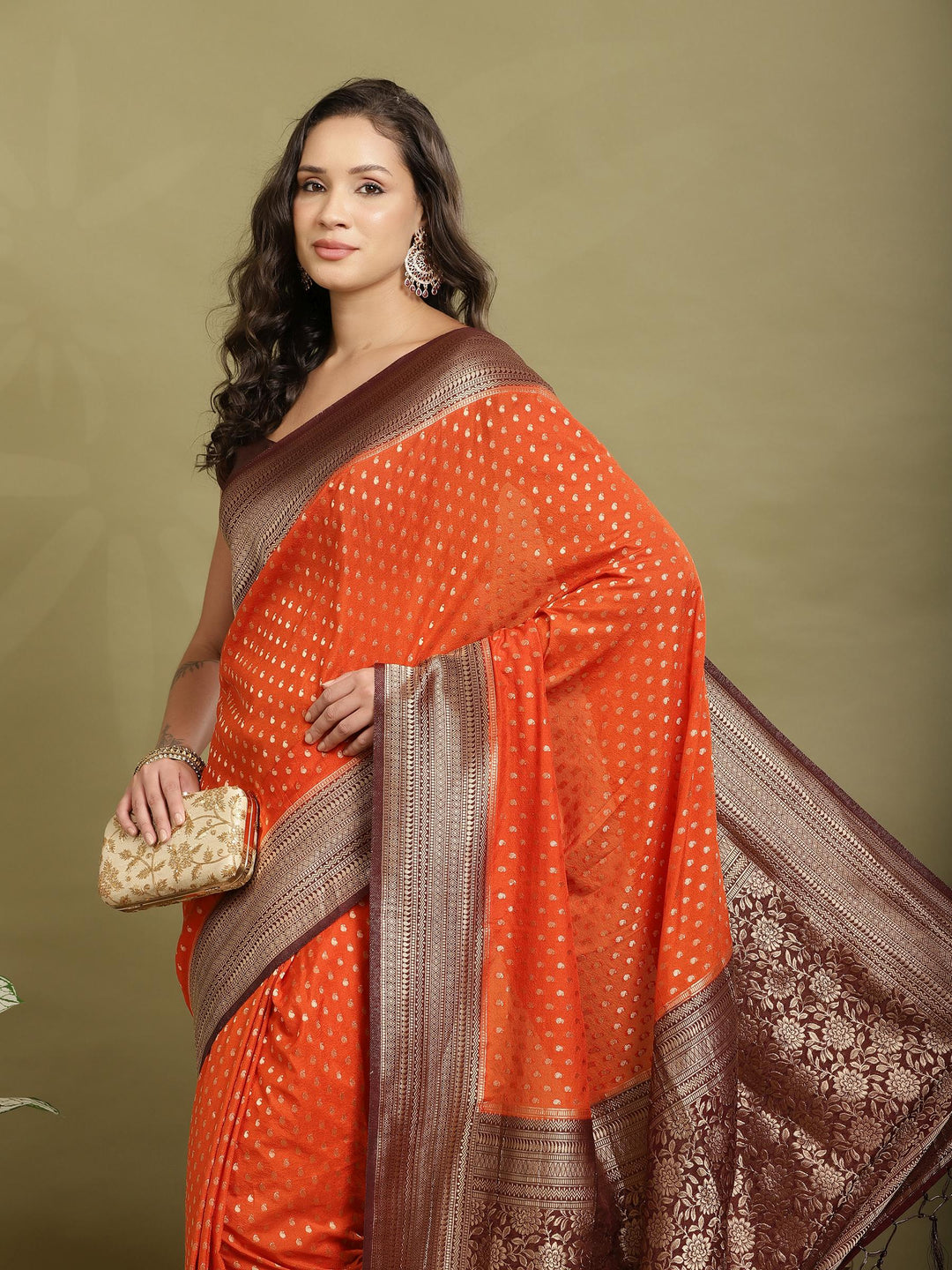 Polka Dot Woven Booti Crepe Saree