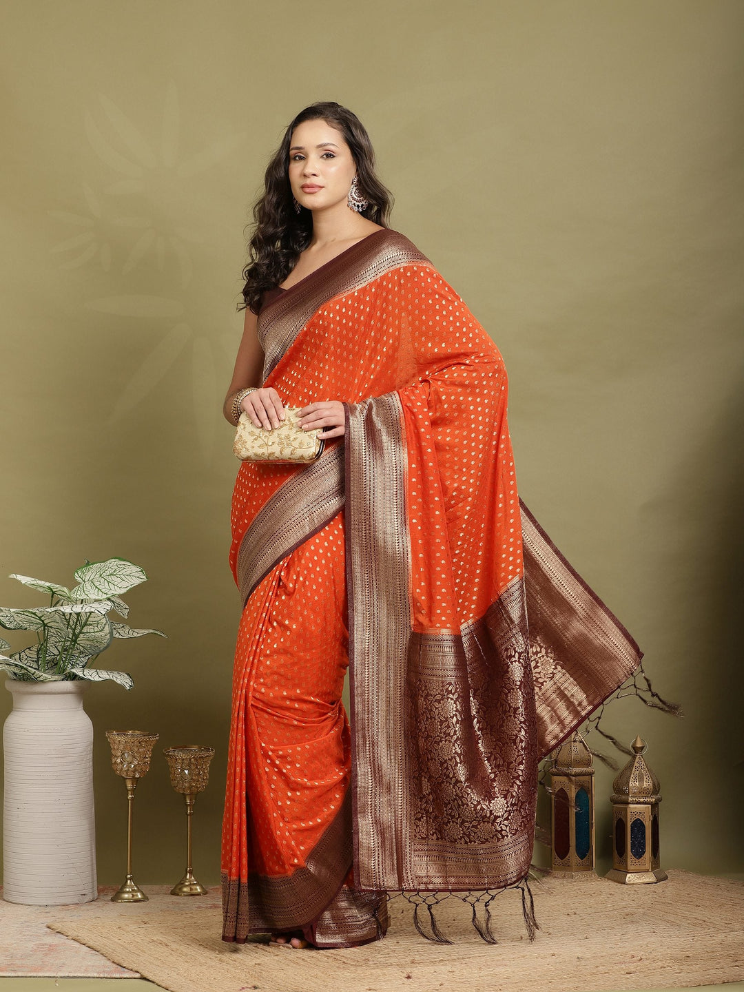 Polka Dot Woven Booti Crepe Saree
