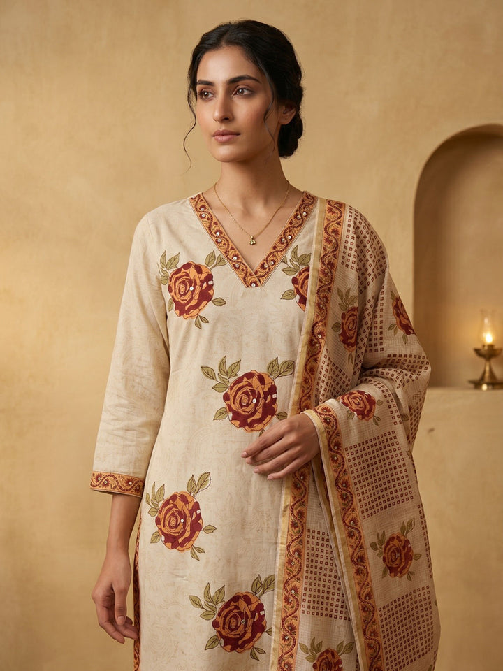 Printed Cotton Blend Kurta With Pant