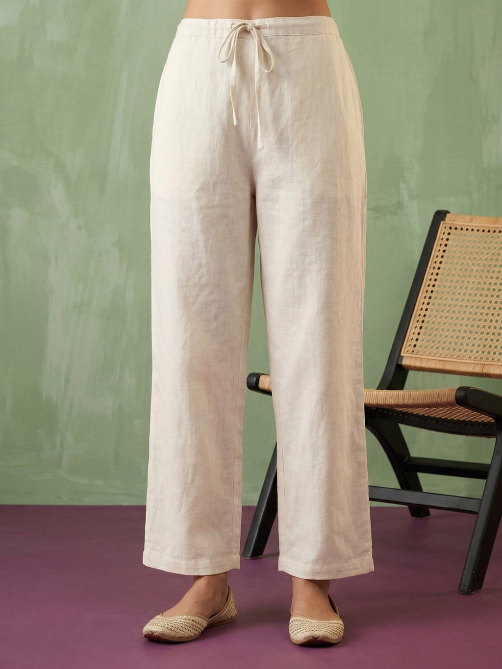 Cream Red Cotton Blend Embroidered Straight Suit Set