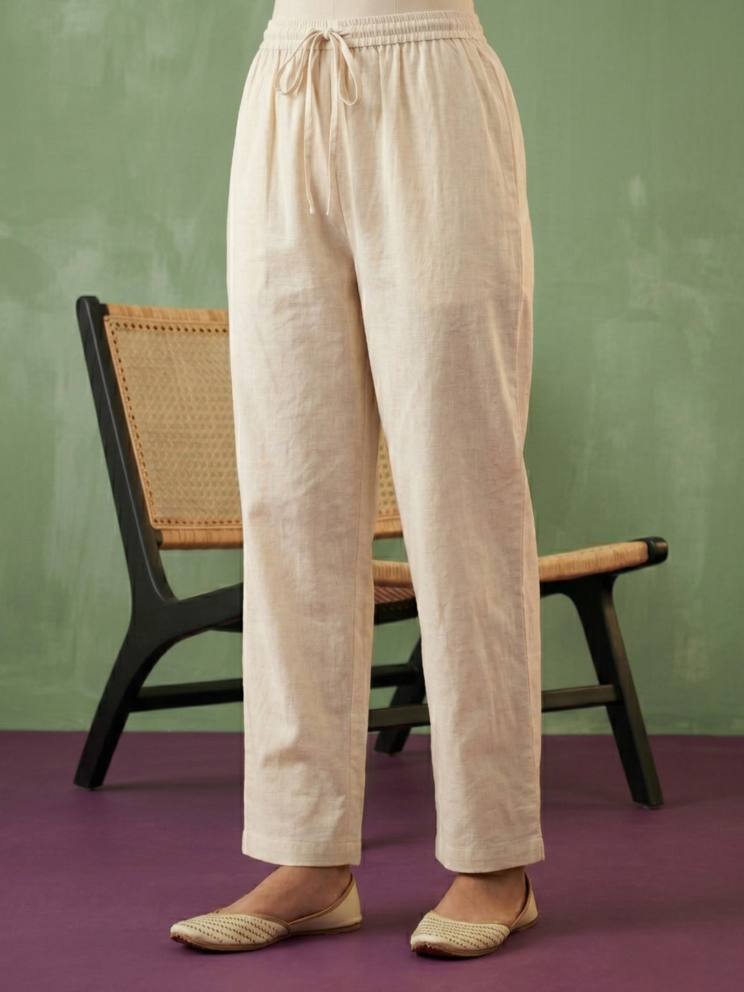 Cream Mustard Cotton Blend Embroidered Straight Suit Set