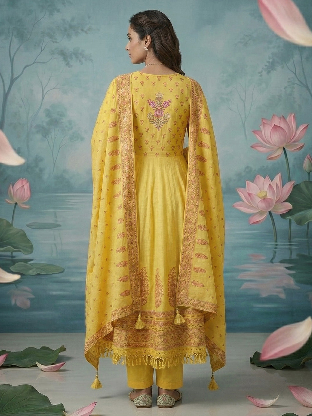 Woven Design Cotton Blend Kurta With Pant &amp; Dupatta