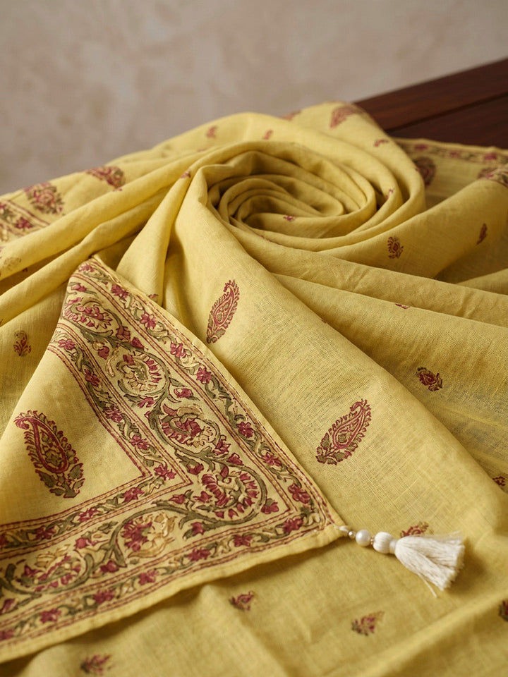 Woven Design Cotton Blend Kurta With Pant &amp; Dupatta