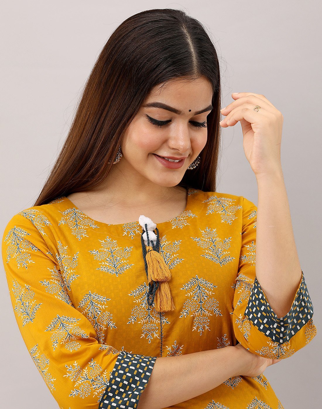 MBZ Meena Bazaar-Cotton Printed Kurti with Double Layered Silhouette