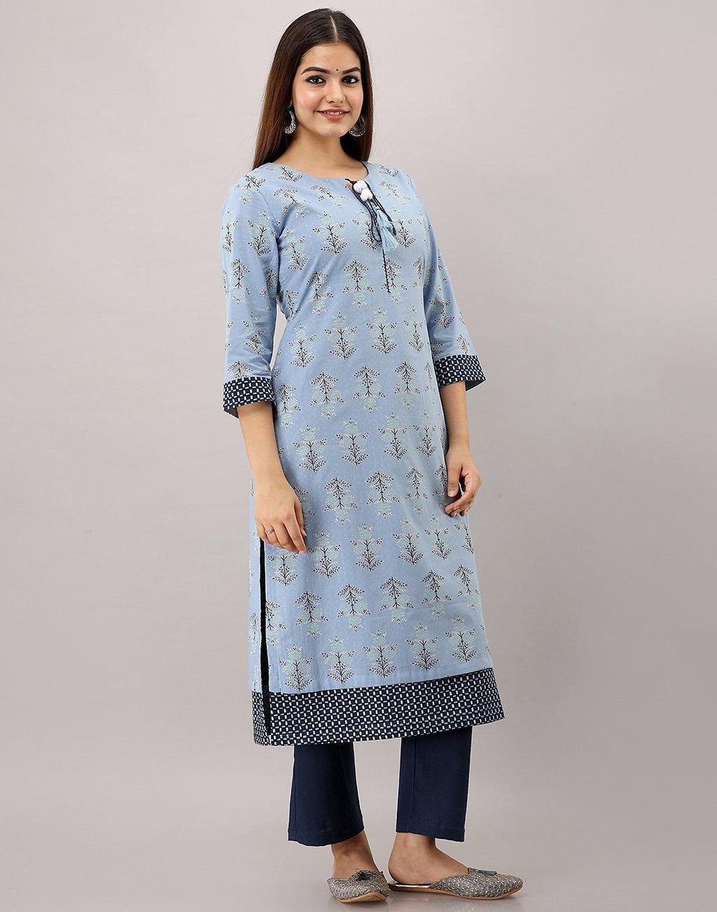 MBZ Meena Bazaar-Cotton Printed Kurti with Double Layered Silhouette