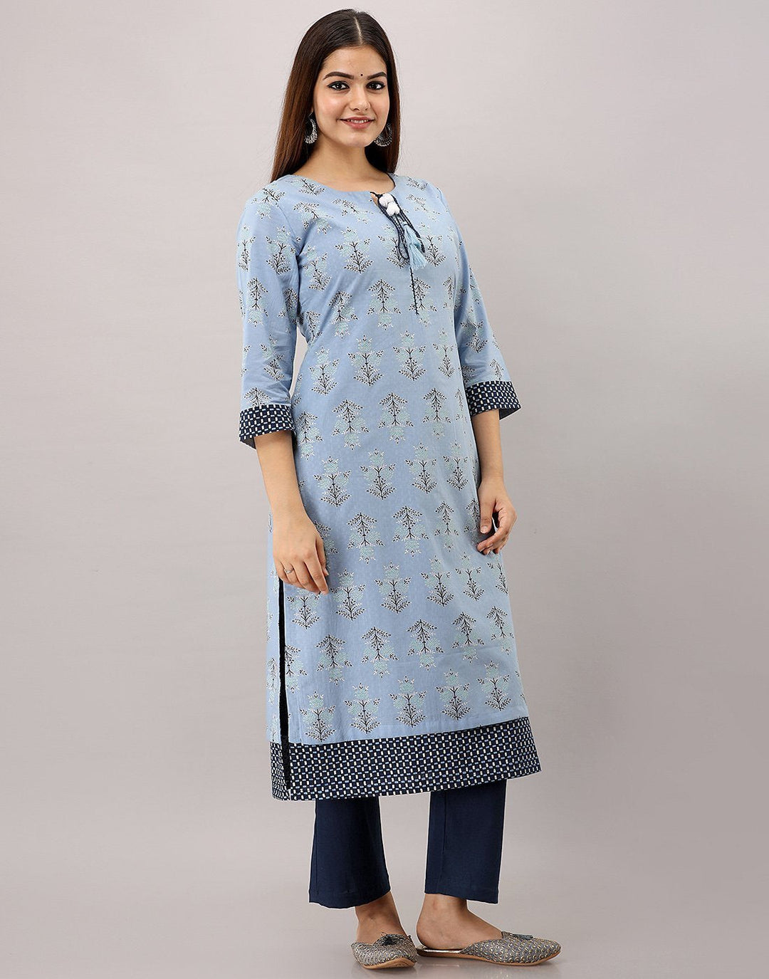 MBZ Meena Bazaar-Cotton Printed Kurti with Double Layered Silhouette