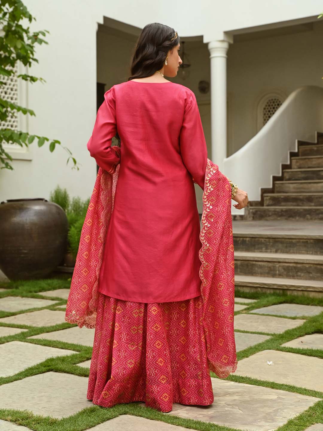 Gota Embroidered Chanderi Kurta With Skirt &amp; Dupatta