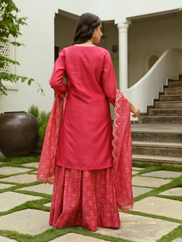 Gota Embroidered Chanderi Kurta With Skirt &amp; Dupatta