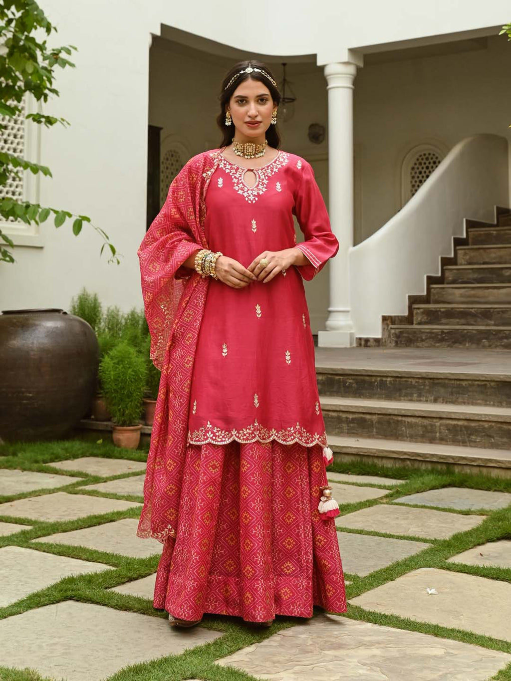 Gota Embroidered Chanderi Kurta With Skirt & Dupatta