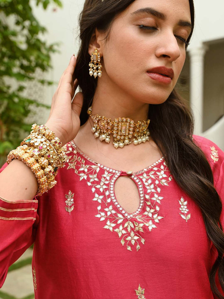 Gota Embroidered Chanderi Kurta With Skirt &amp; Dupatta