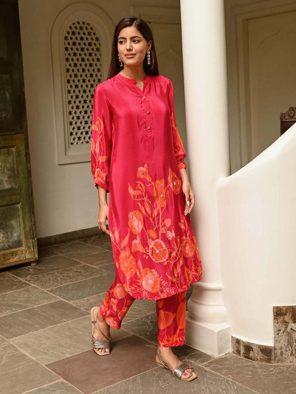 Floral Printed Crepe Kurta With Pants