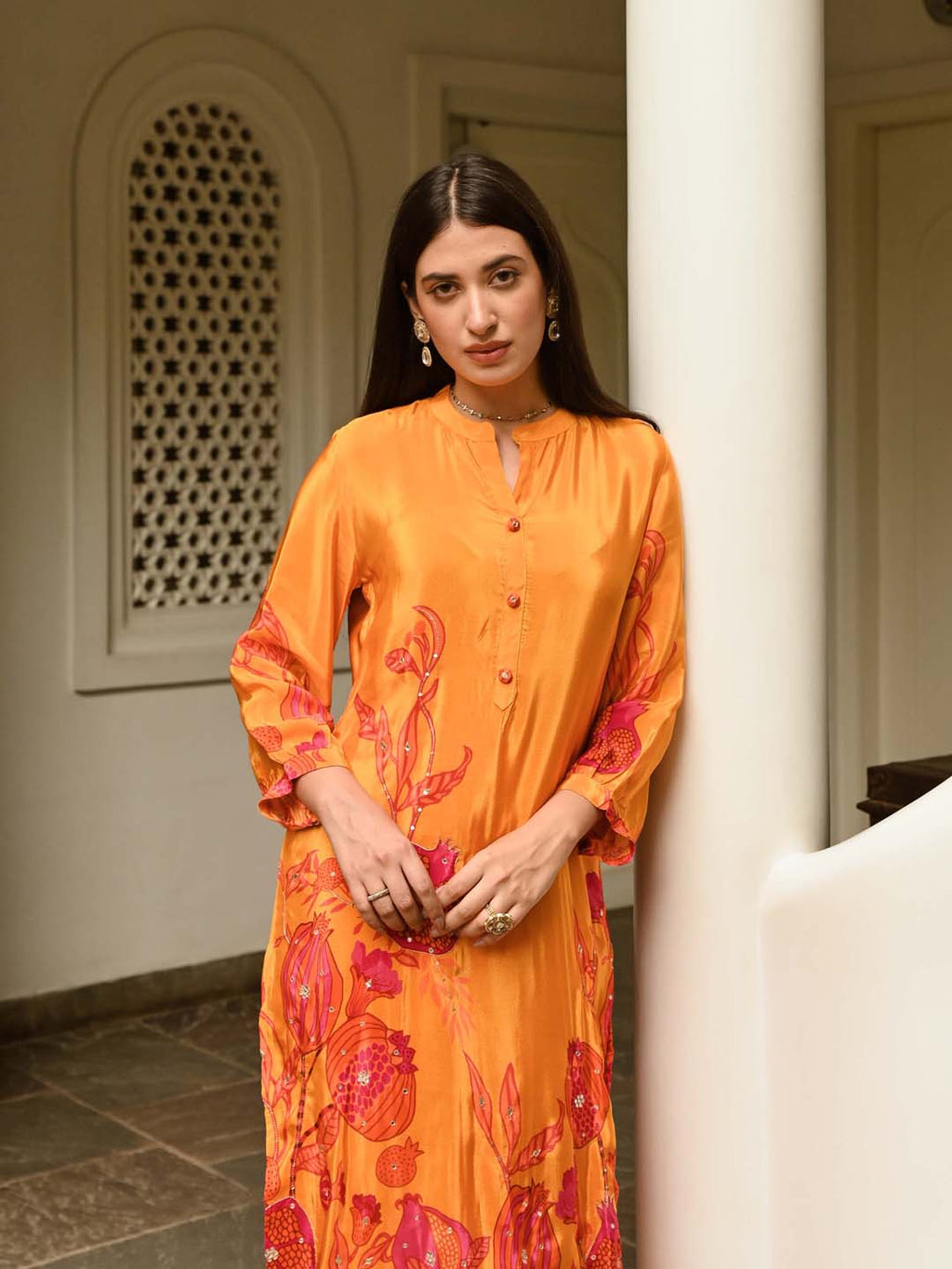 Floral Printed Crepe Kurta With Pants