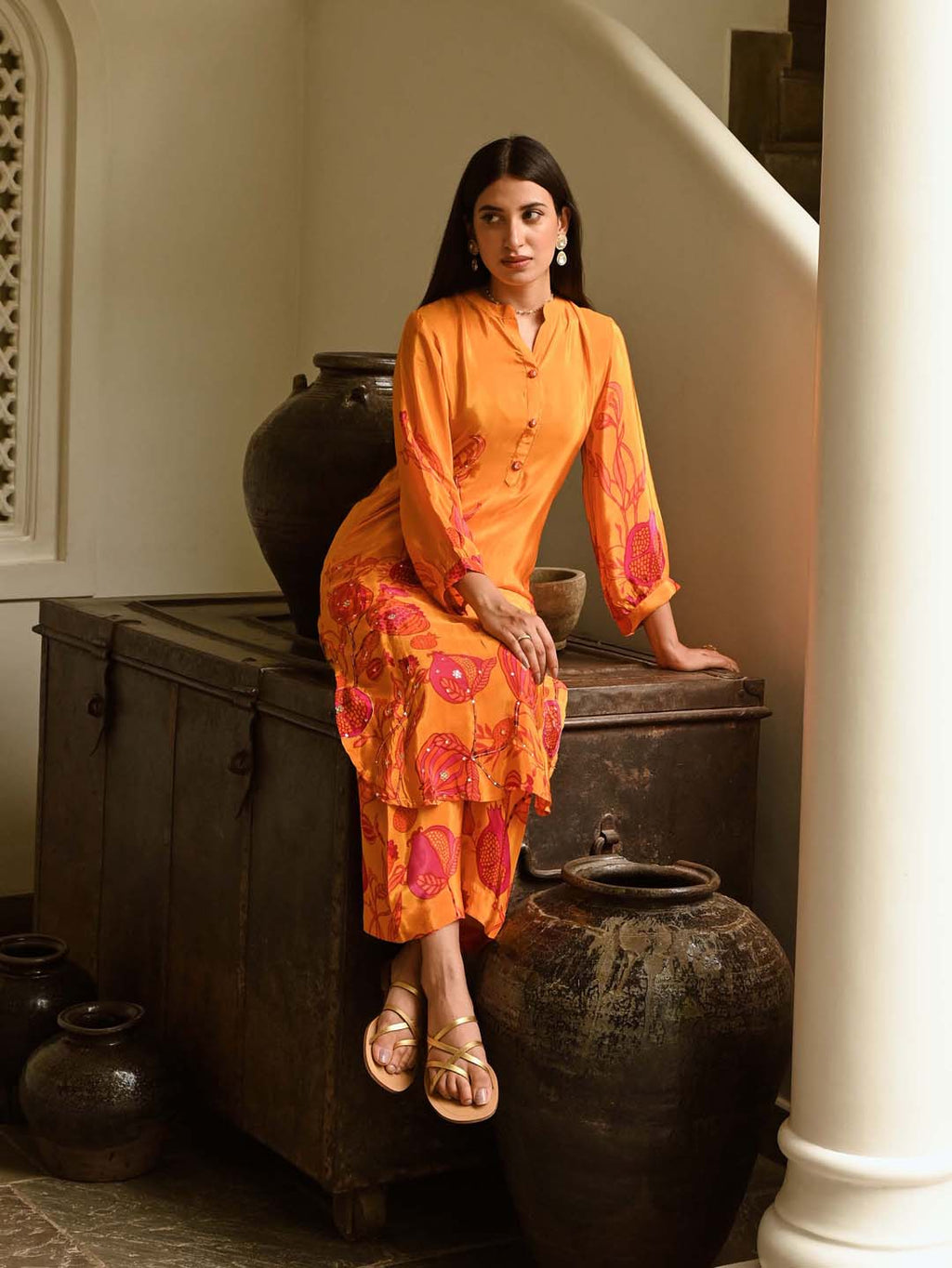 Floral Printed Crepe Kurta With Pants