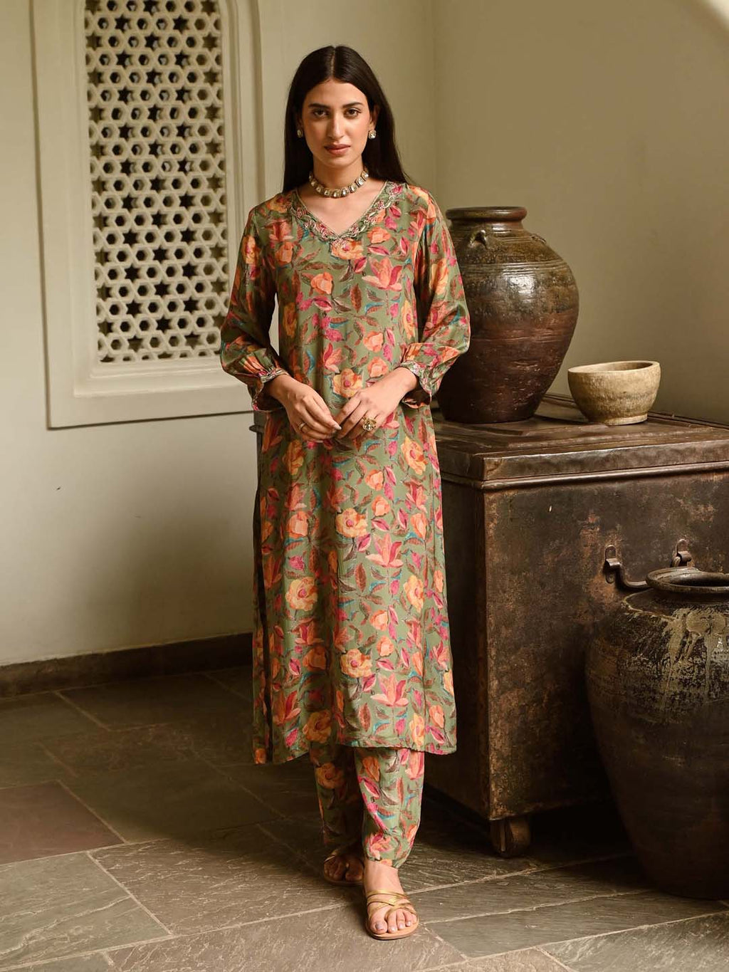 Printed Crepe Kurta With Pants