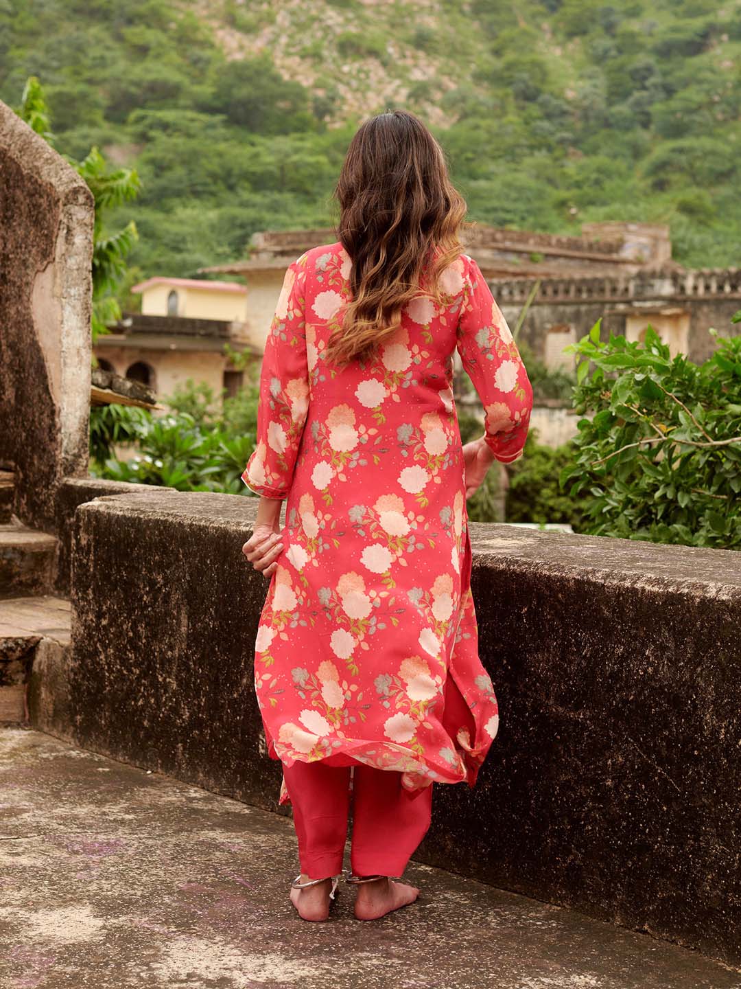 Floral Printed Cotton Kurta With Pants &amp; Dupatta