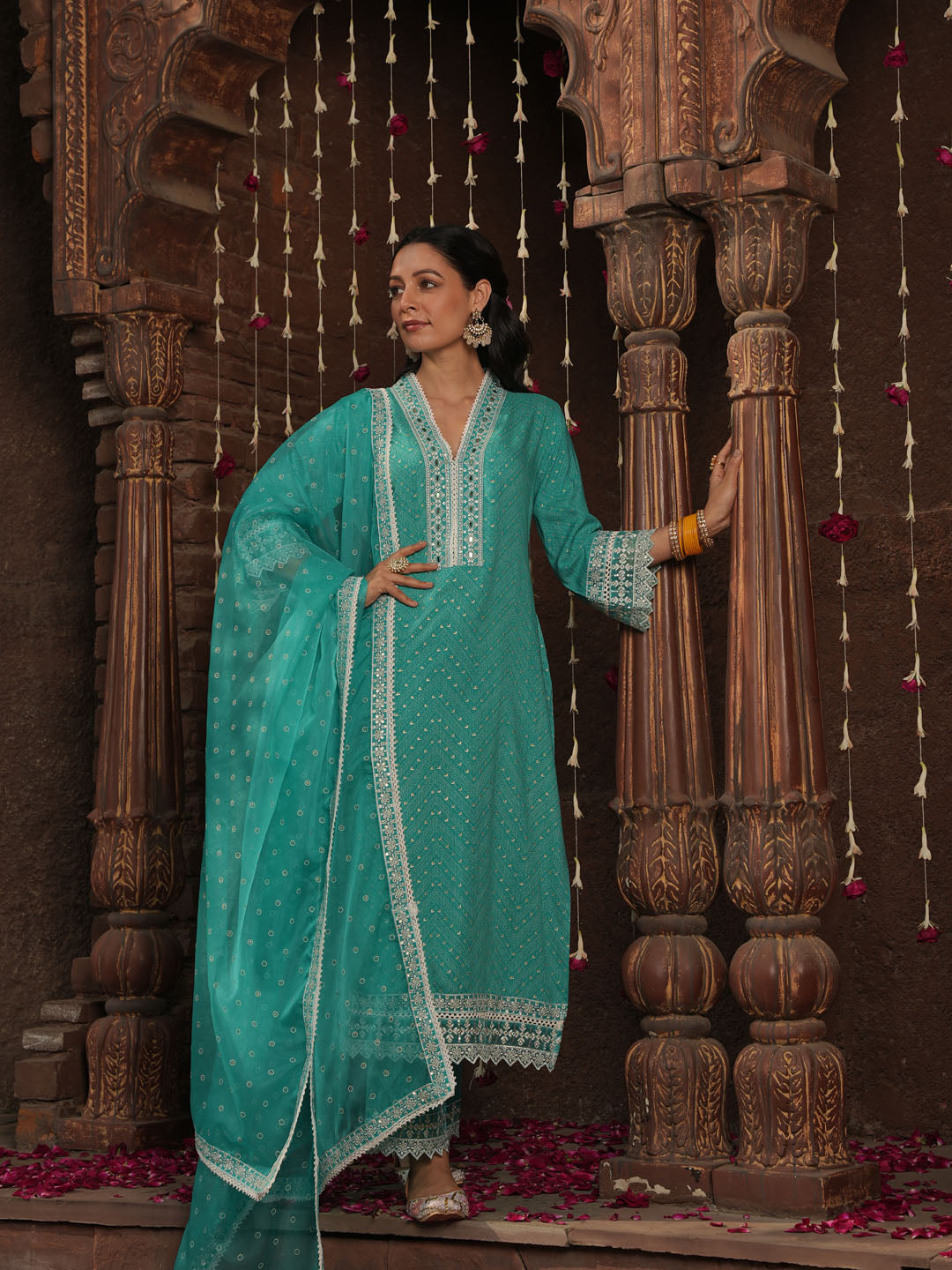 Floral Printed Kurta With Pants &amp; Dupatta