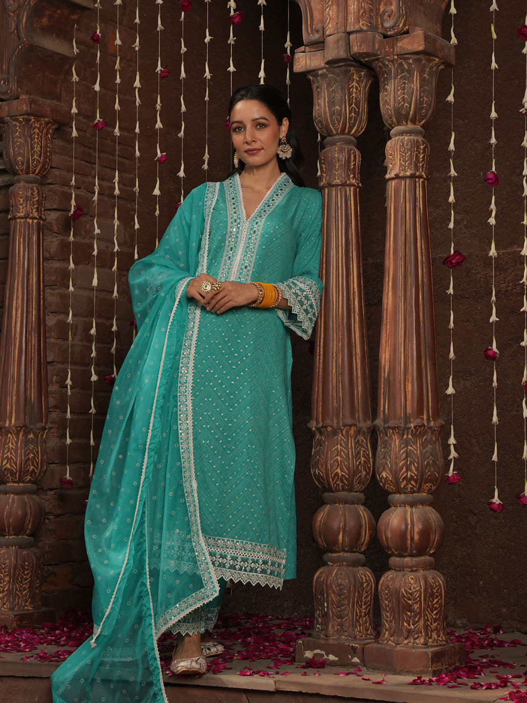 Floral Printed Kurta With Pants &amp; Dupatta