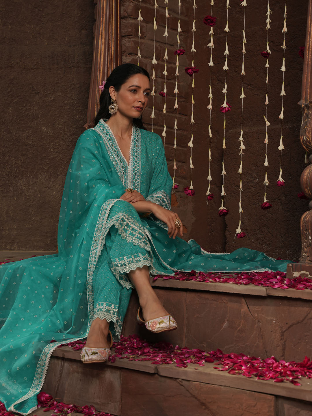 Floral Printed Kurta With Pants &amp; Dupatta