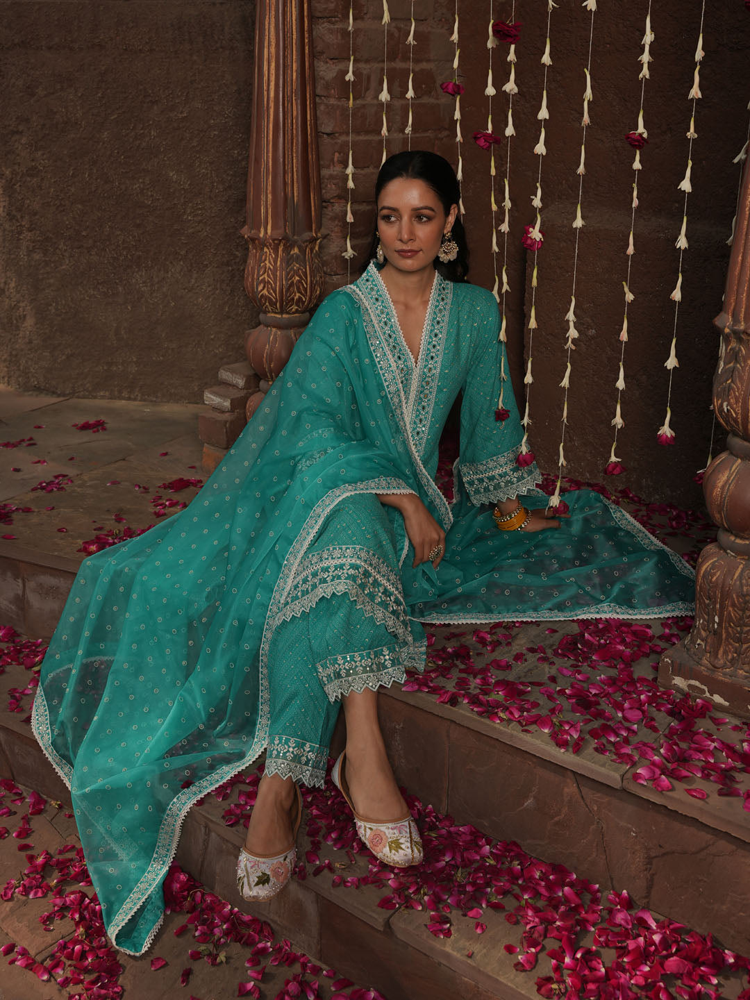 Floral Printed Kurta With Pants &amp; Dupatta