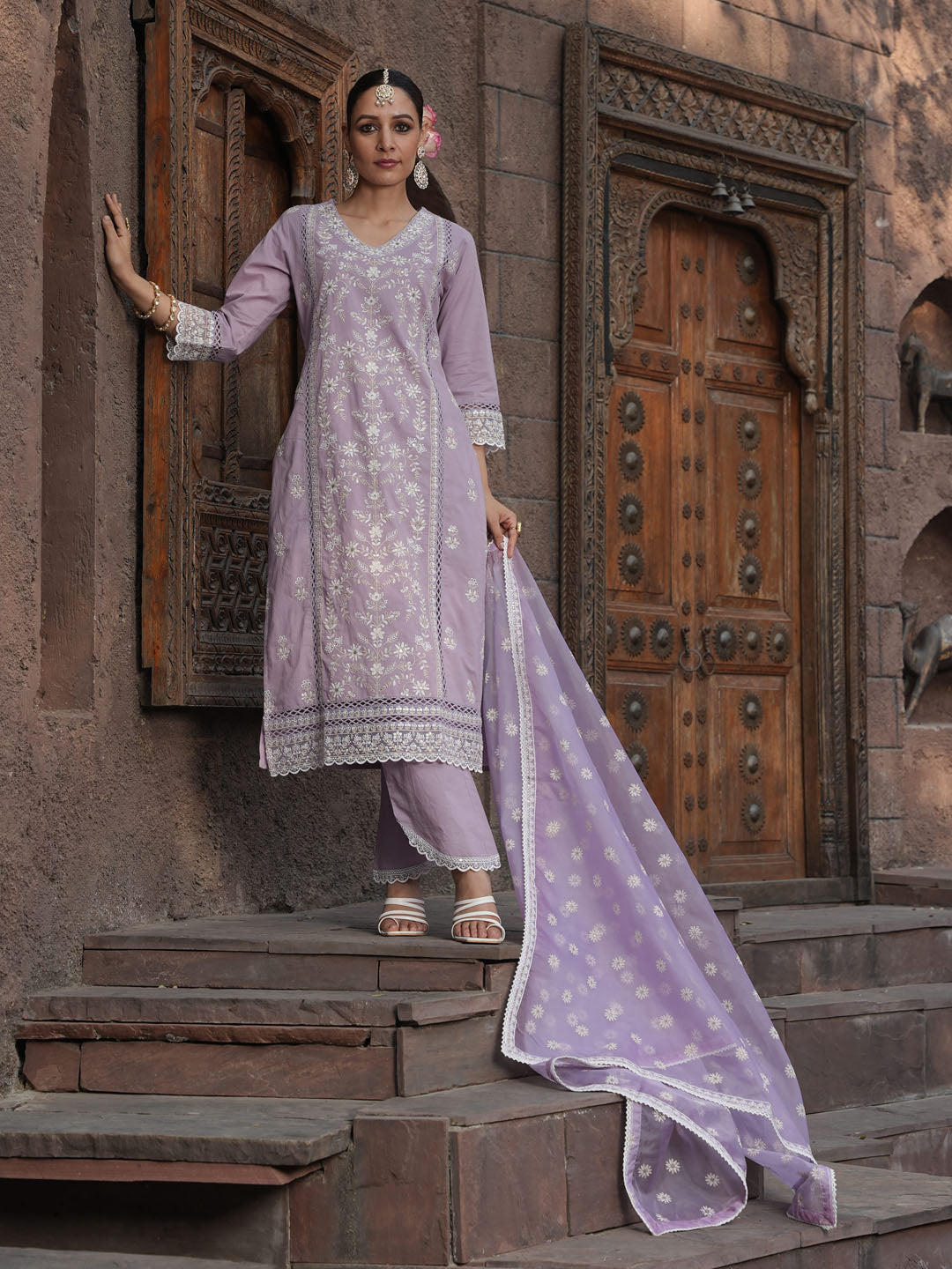 Floral Embroidery Kurta With Pants &amp; Dupatta