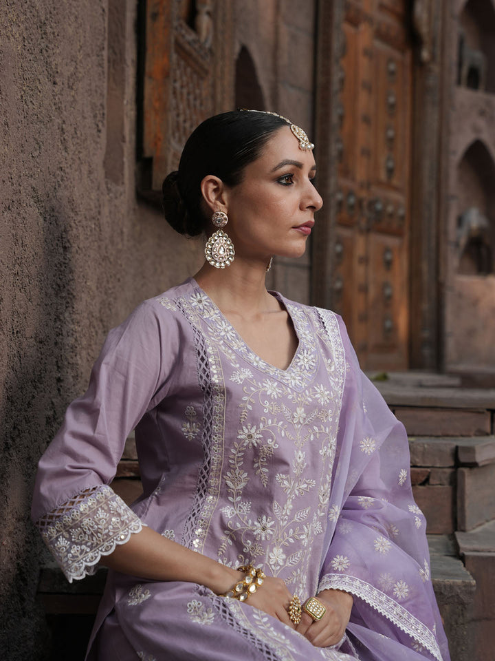 Floral Embroidery Kurta With Pants &amp; Dupatta