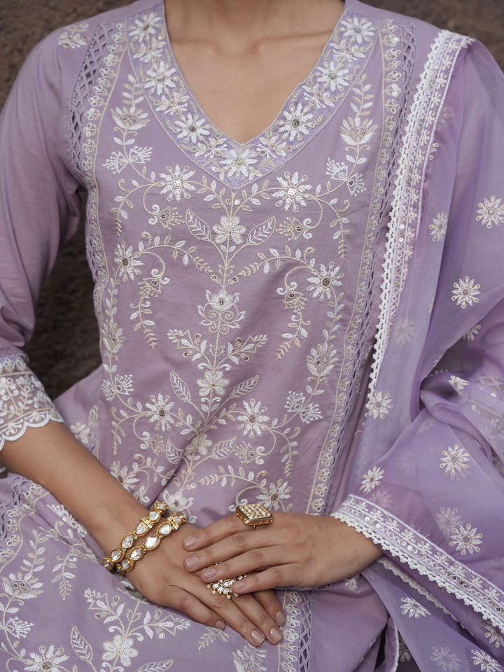 Floral Embroidery Kurta With Pants &amp; Dupatta