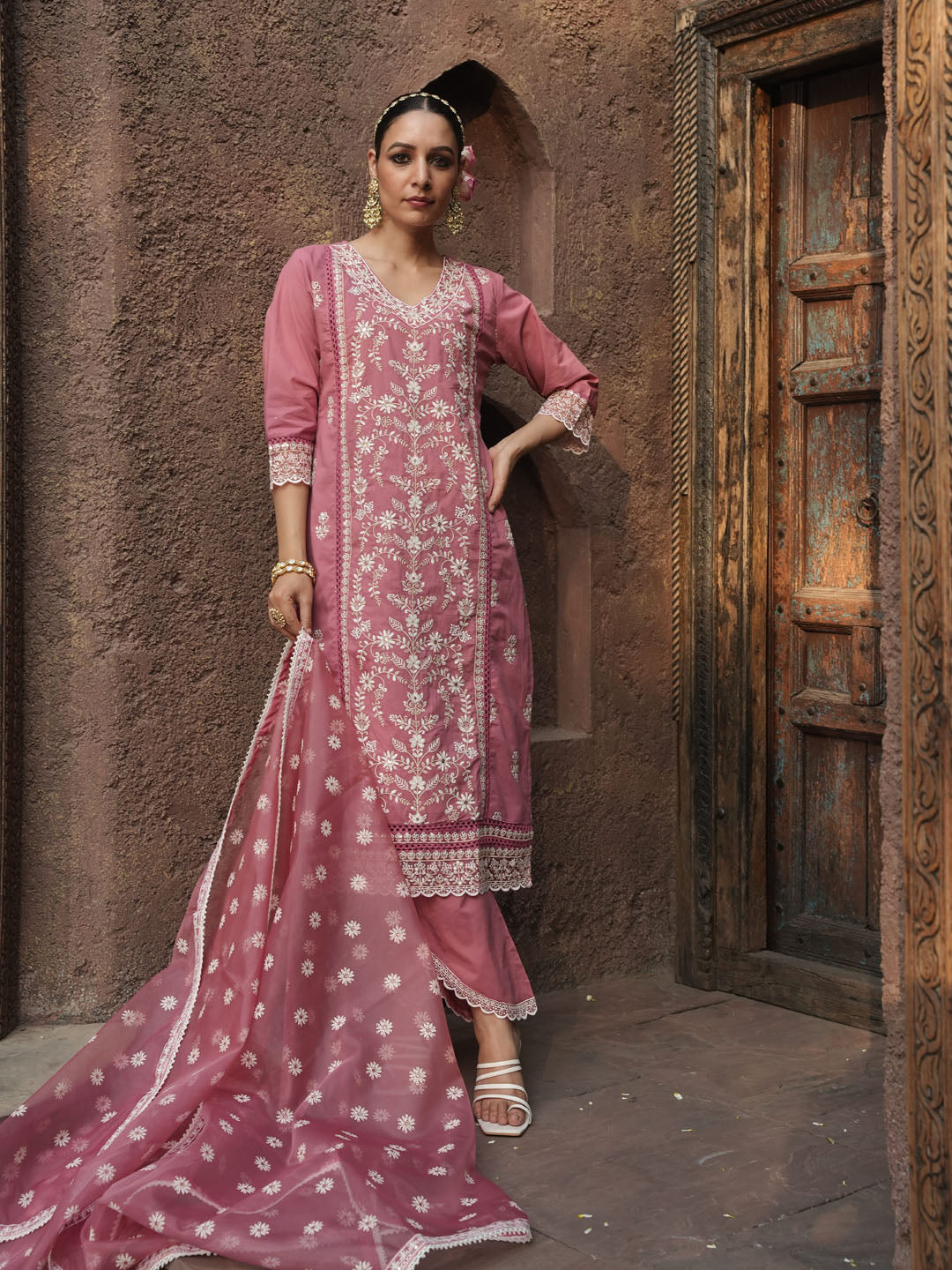 Floral Embroidery Kurta With Pants &amp; Dupatta