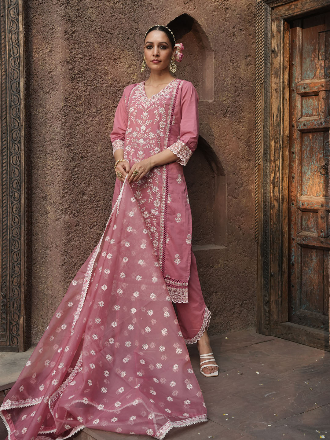 Floral Embroidery Kurta With Pants &amp; Dupatta