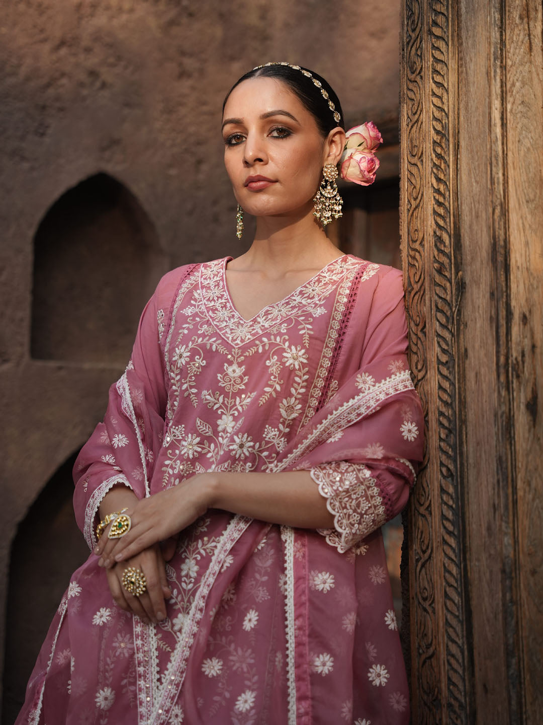 Floral Embroidery Kurta With Pants &amp; Dupatta