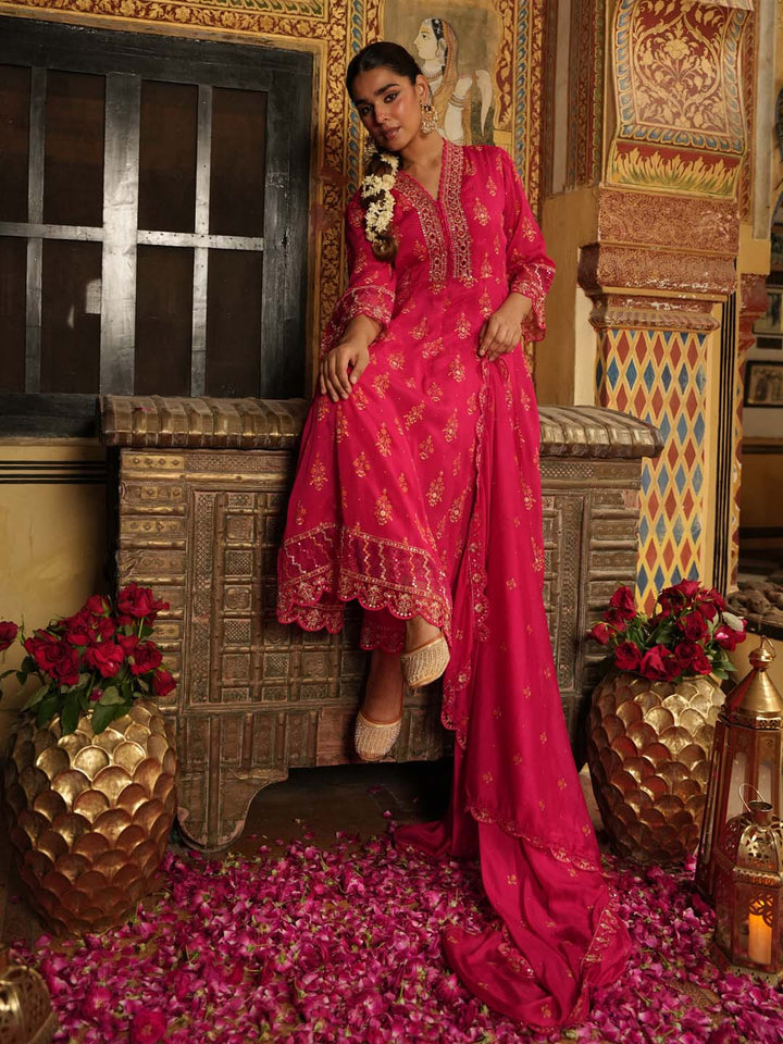 Printed Chinnon Kurta With Pants &amp; Dupatta