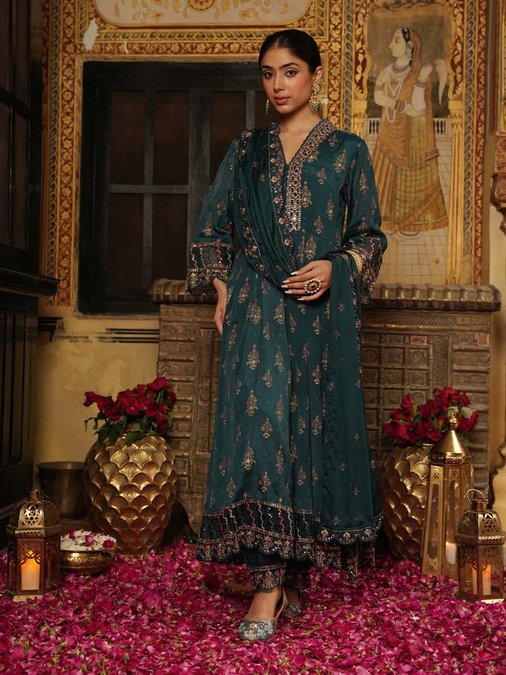 Printed Chinnon Kurta With Pants &amp; Dupatta