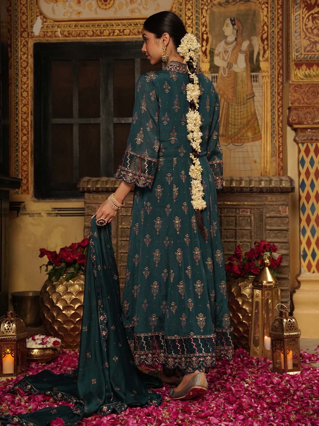 Printed Chinnon Kurta With Pants &amp; Dupatta
