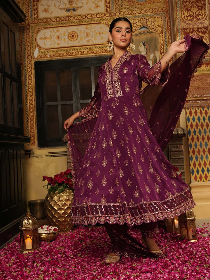 Printed Chinnon Kurta With Pants &amp; Dupatta