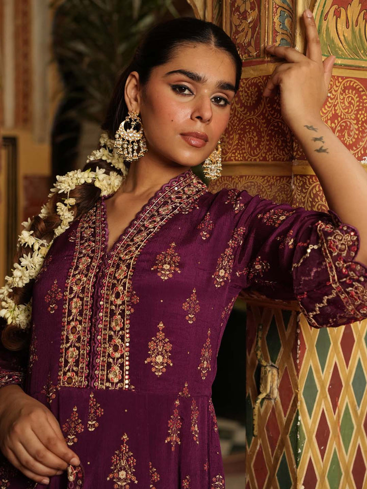 Printed Chinnon Kurta With Pants &amp; Dupatta