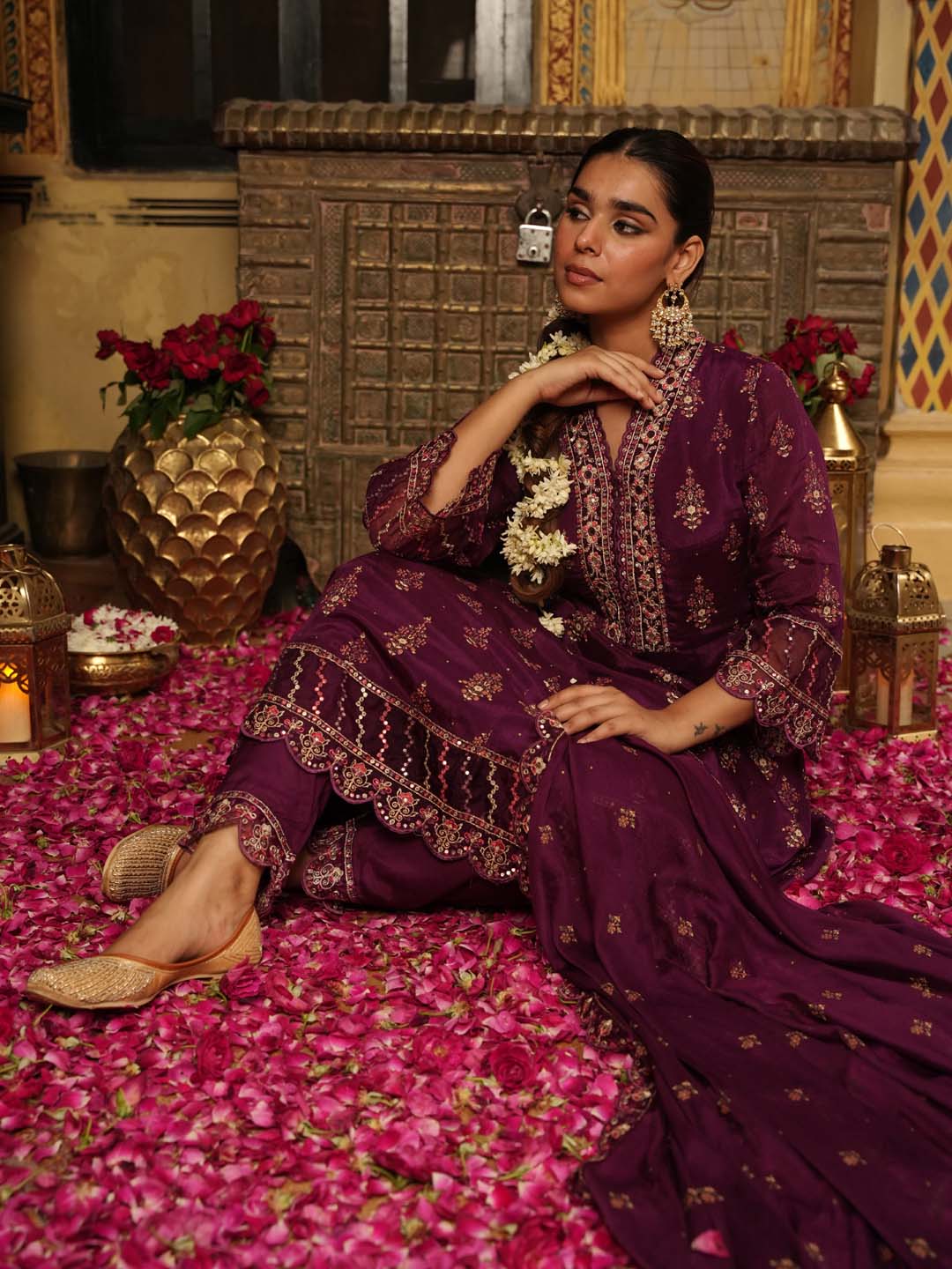 Printed Chinnon Kurta With Pants &amp; Dupatta