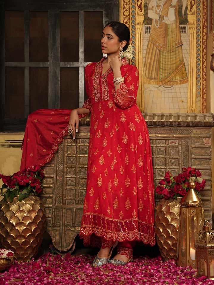 Printed Chinnon Kurta With Pants &amp; Dupatta