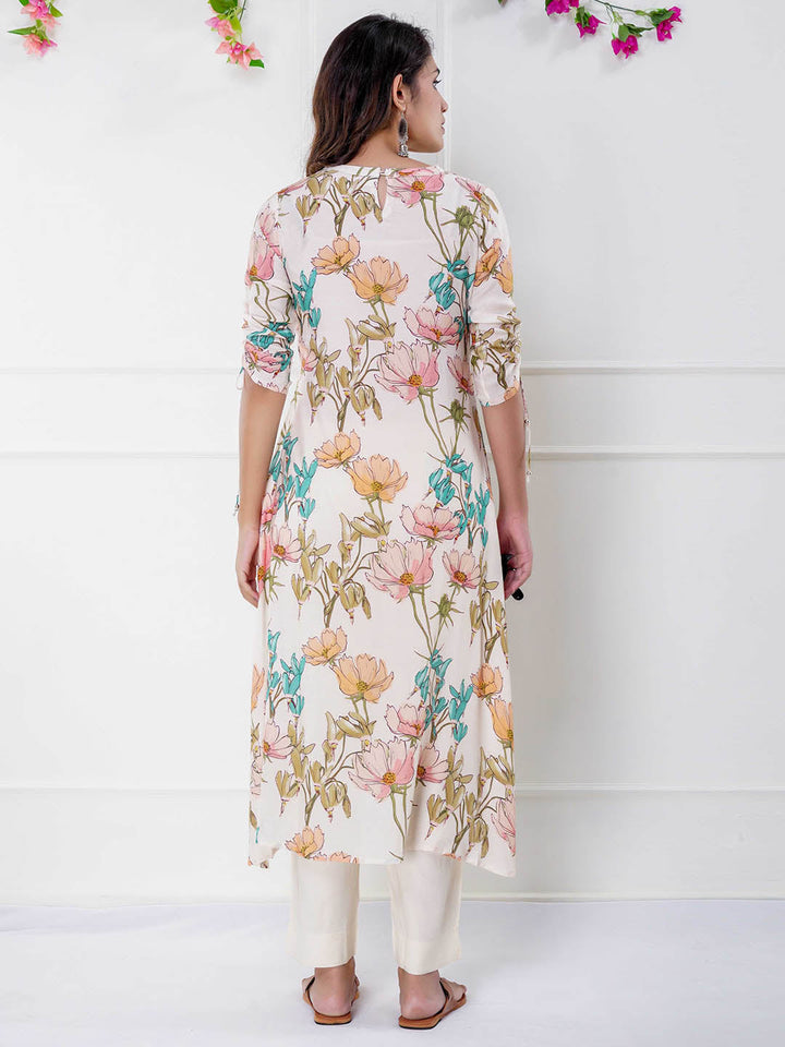 Floral Printed Muslin Kurta With Pants