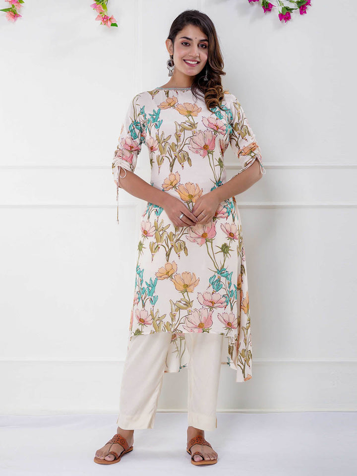 Floral Printed Muslin Kurta With Pants