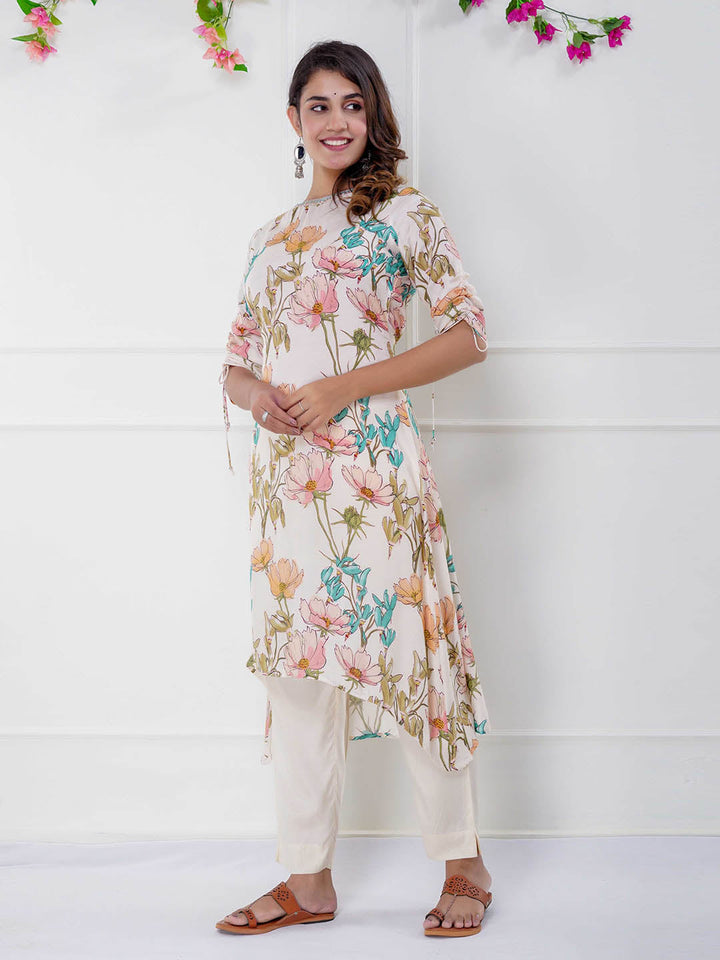 Floral Printed Muslin Kurta With Pants