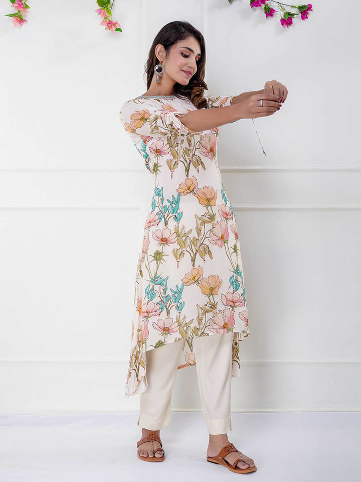 Floral Printed Muslin Kurta With Pants