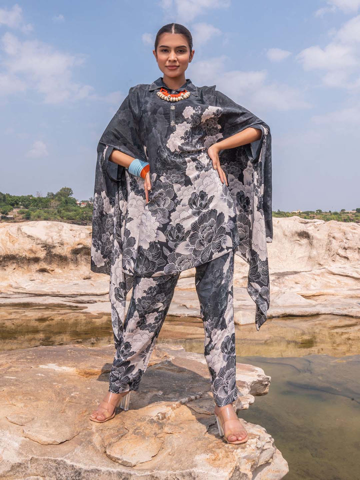 Printed Crepe Kaftan With Pants