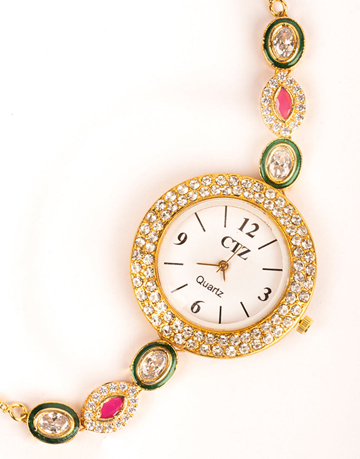 Beautiful Gold Toned with Coloured Stone Watch