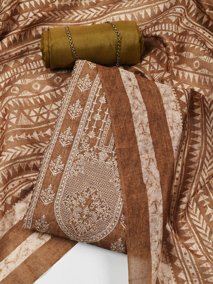 Embroidered Chanderi Unstitched Suit Piece With Dupatta