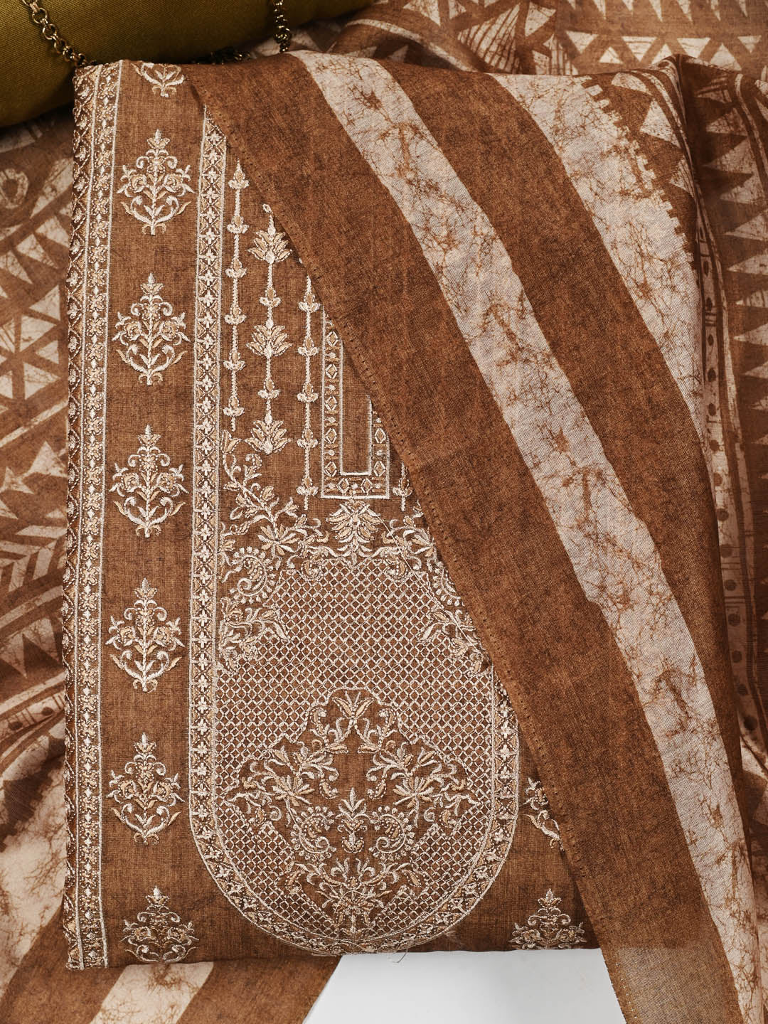 Embroidered Chanderi Unstitched Suit Piece With Dupatta
