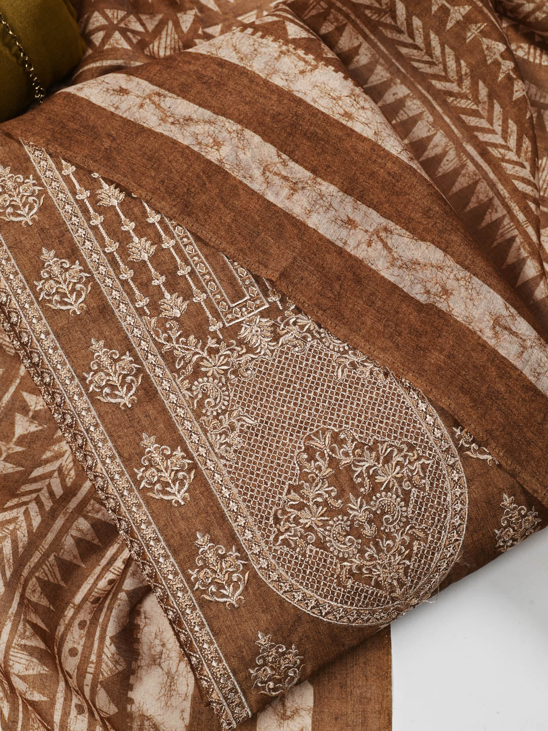 Embroidered Chanderi Unstitched Suit Piece With Dupatta