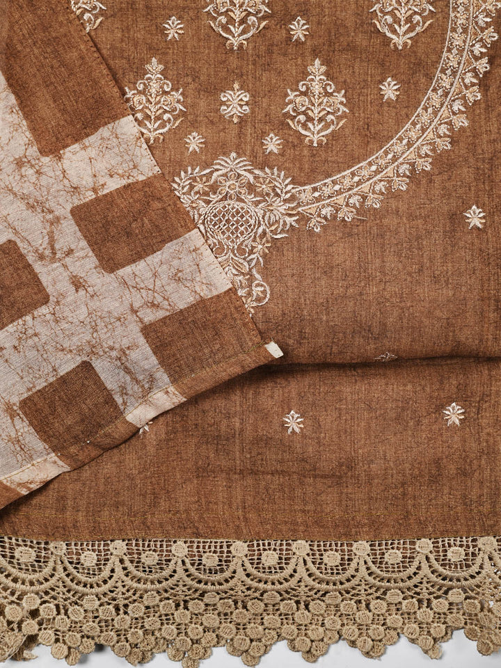 Embroidered Chanderi Unstitched Suit Piece With Dupatta