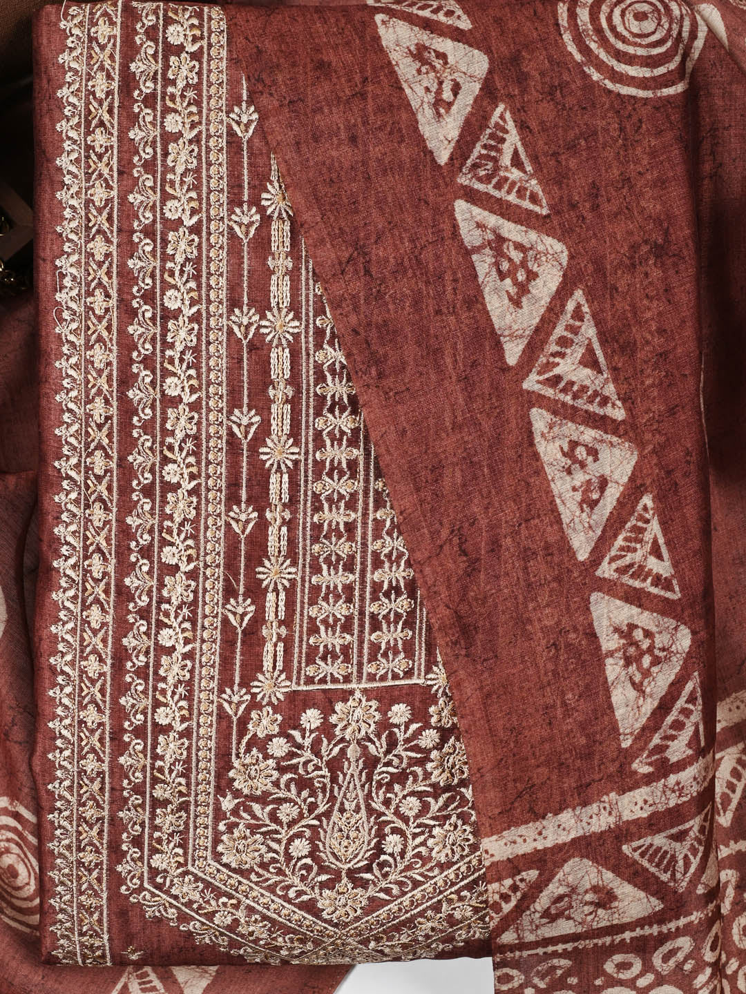 Embroidered Chanderi Unstitched Suit Piece With Dupatta
