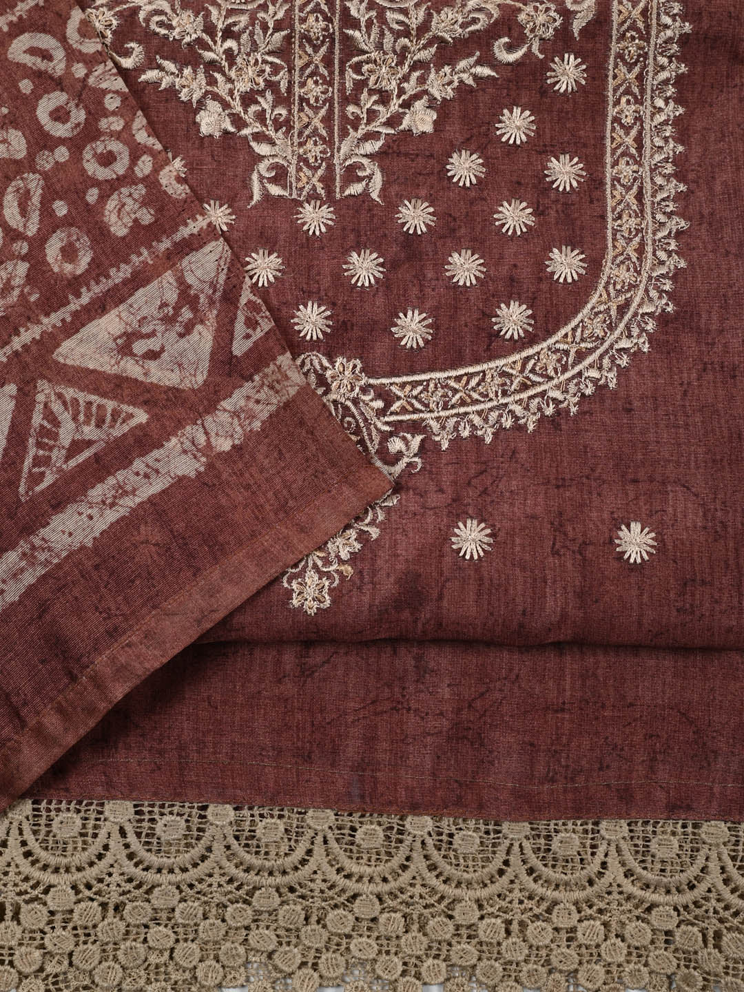 Embroidered Chanderi Unstitched Suit Piece With Dupatta