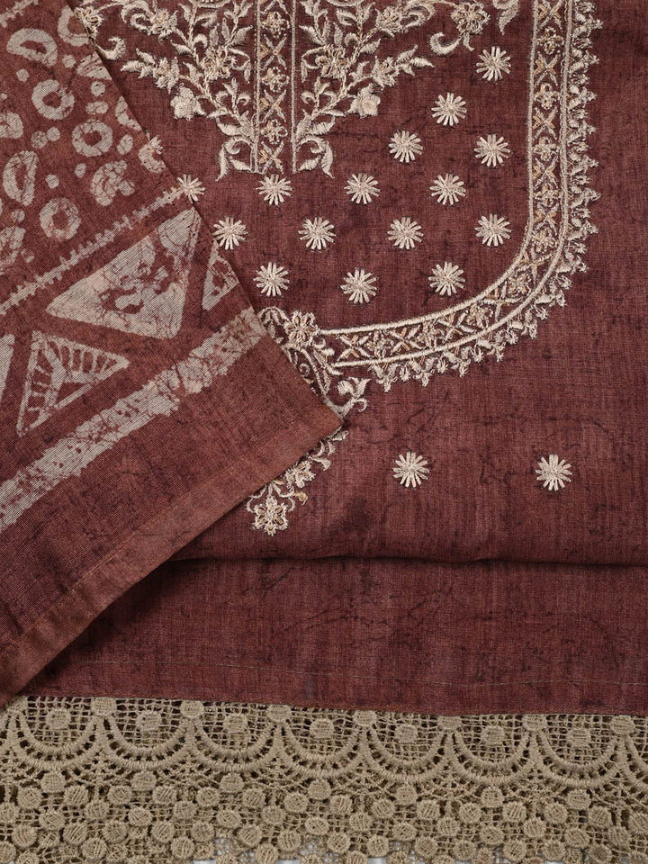 Embroidered Chanderi Unstitched Suit Piece With Dupatta
