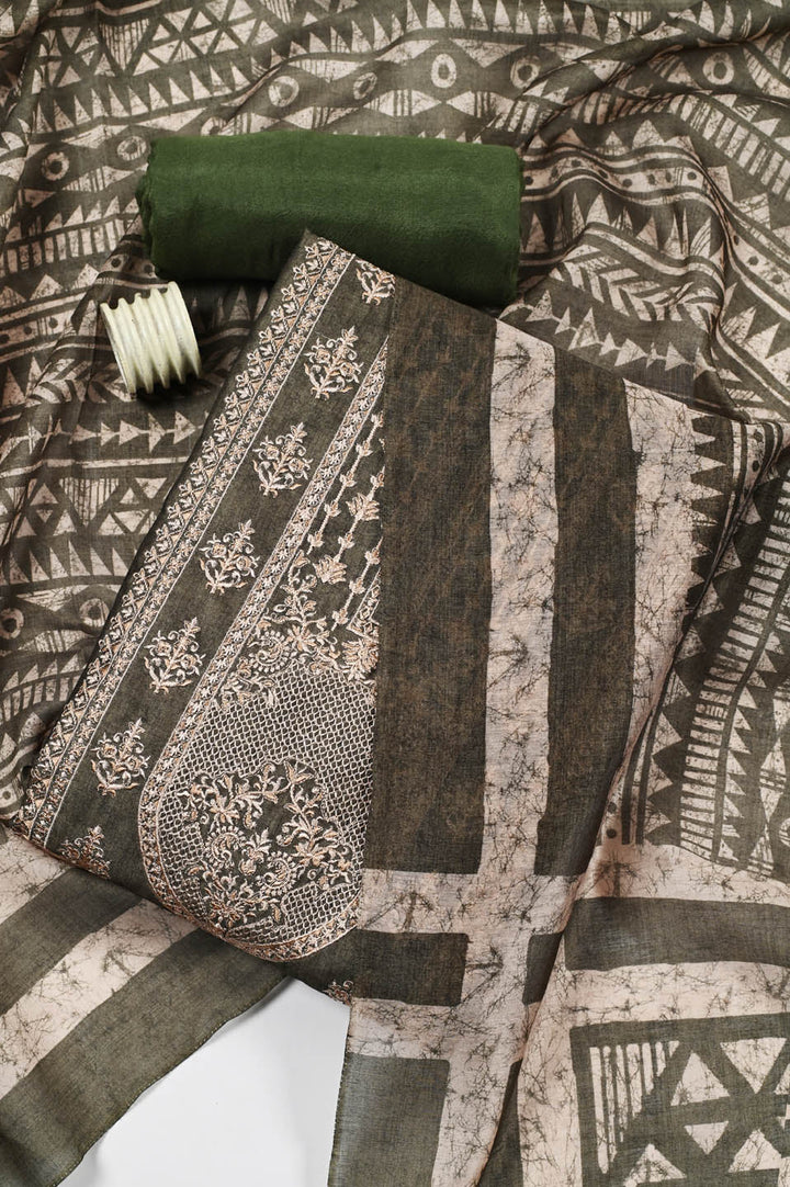 Embroidered Chanderi Unstitched Suit Piece With Dupatta